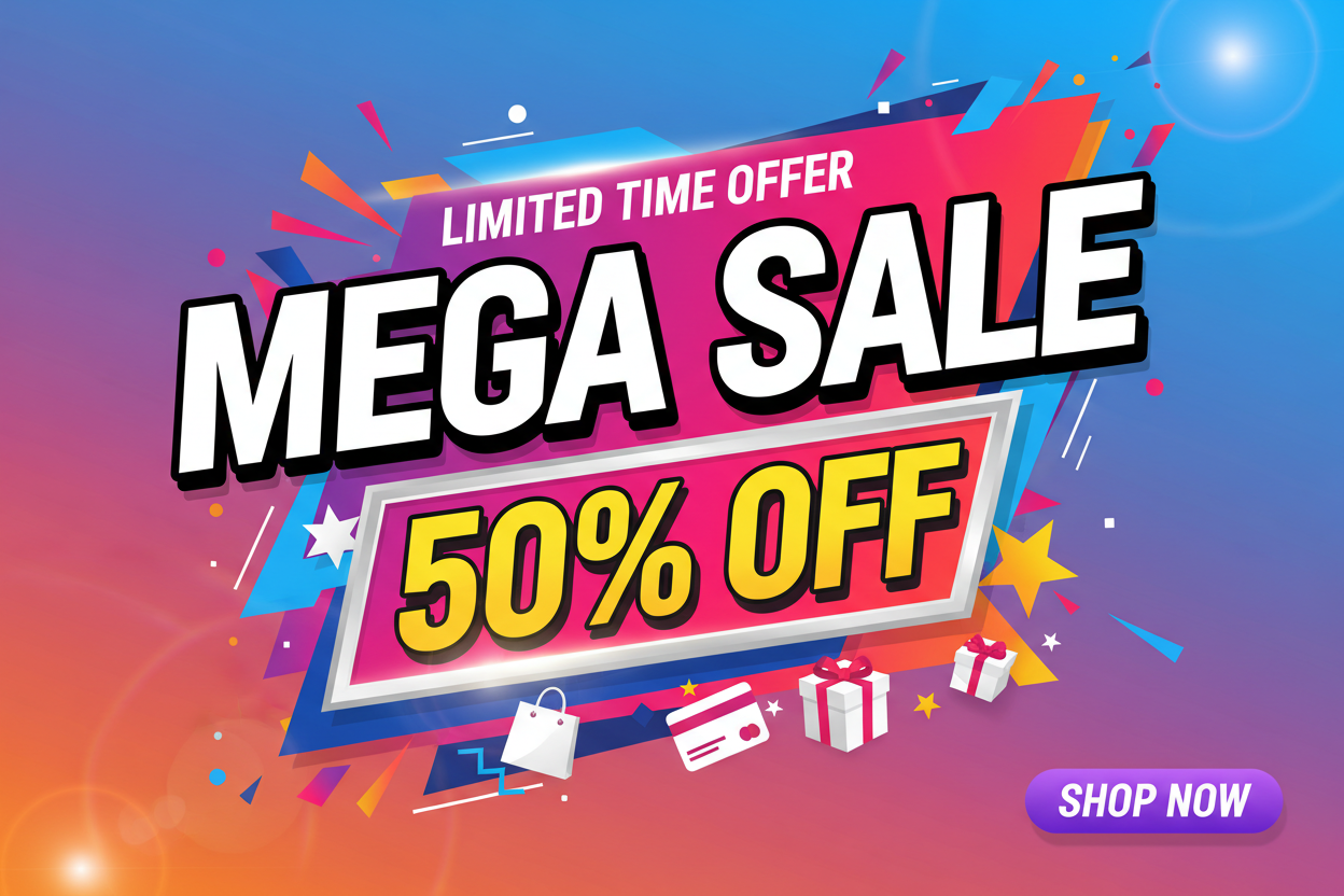 Mega Sale 50% Off Banner
